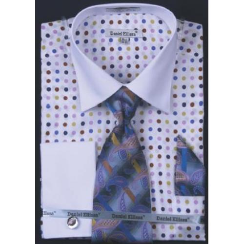 Daniel Ellissa White / Lilac Multi Polka Dot Shirt / Tie / Hanky Set With Free Cufflinks DS3769P2